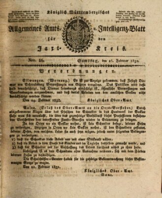 Allgemeines Amts- und Intelligenz-Blatt für den Jaxt-Kreis Samstag 25. Februar 1832