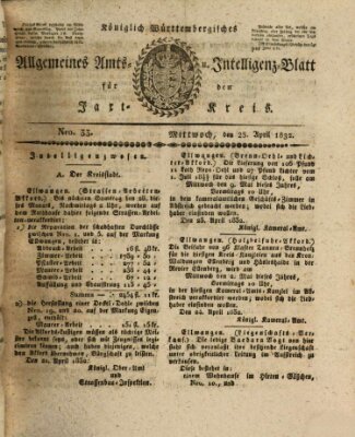 Allgemeines Amts- und Intelligenz-Blatt für den Jaxt-Kreis Mittwoch 25. April 1832