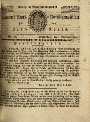 Allgemeines Amts- und Intelligenz-Blatt für den Jaxt-Kreis Samstag 1. September 1832