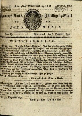 Allgemeines Amts- und Intelligenz-Blatt für den Jaxt-Kreis Mittwoch 5. Dezember 1832