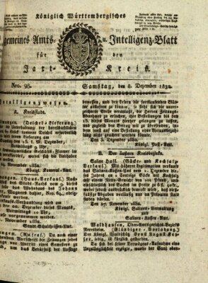 Allgemeines Amts- und Intelligenz-Blatt für den Jaxt-Kreis Samstag 8. Dezember 1832