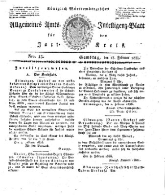 Allgemeines Amts- und Intelligenz-Blatt für den Jaxt-Kreis Mittwoch 13. Februar 1833