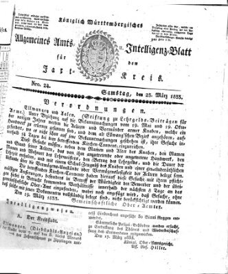 Allgemeines Amts- und Intelligenz-Blatt für den Jaxt-Kreis Samstag 23. März 1833