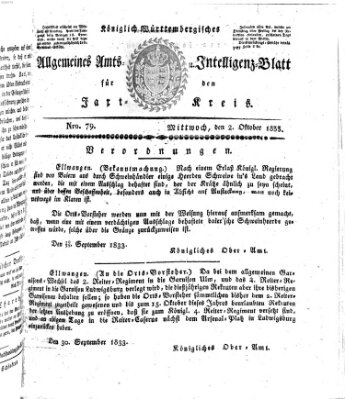 Allgemeines Amts- und Intelligenz-Blatt für den Jaxt-Kreis Mittwoch 2. Oktober 1833