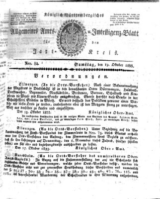 Allgemeines Amts- und Intelligenz-Blatt für den Jaxt-Kreis Samstag 19. Oktober 1833