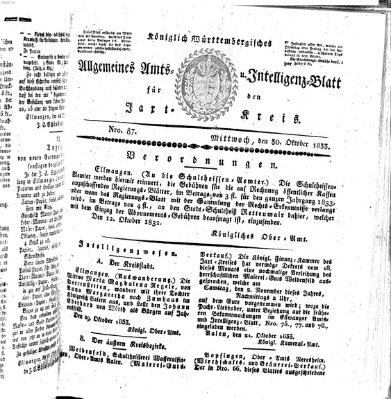 Allgemeines Amts- und Intelligenz-Blatt für den Jaxt-Kreis Mittwoch 30. Oktober 1833