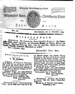 Allgemeines Amts- und Intelligenz-Blatt für den Jaxt-Kreis Mittwoch 11. Dezember 1833