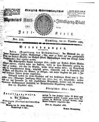 Allgemeines Amts- und Intelligenz-Blatt für den Jaxt-Kreis Samstag 21. Dezember 1833