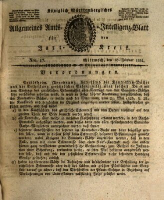 Allgemeines Amts- und Intelligenz-Blatt für den Jaxt-Kreis Mittwoch 26. Februar 1834