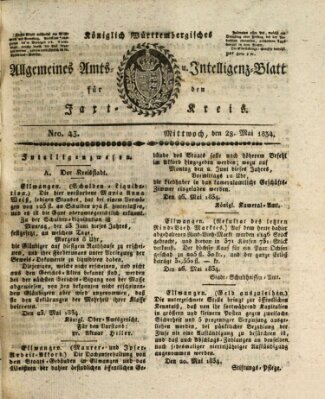 Allgemeines Amts- und Intelligenz-Blatt für den Jaxt-Kreis Mittwoch 28. Mai 1834