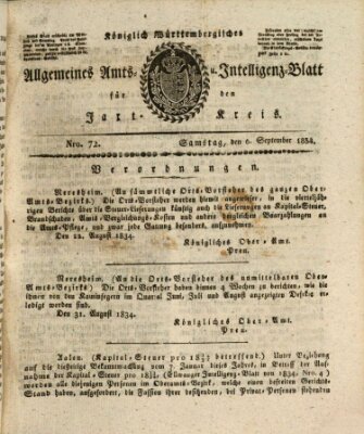 Allgemeines Amts- und Intelligenz-Blatt für den Jaxt-Kreis Samstag 6. September 1834