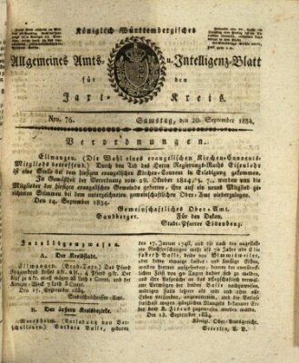 Allgemeines Amts- und Intelligenz-Blatt für den Jaxt-Kreis Samstag 20. September 1834