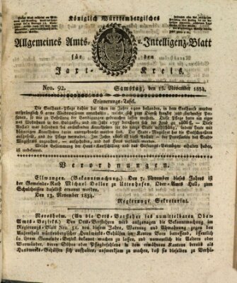 Allgemeines Amts- und Intelligenz-Blatt für den Jaxt-Kreis Samstag 15. November 1834