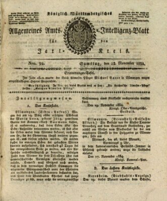 Allgemeines Amts- und Intelligenz-Blatt für den Jaxt-Kreis Samstag 22. November 1834