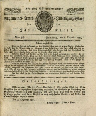 Allgemeines Amts- und Intelligenz-Blatt für den Jaxt-Kreis Samstag 6. Dezember 1834