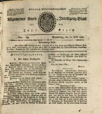 Allgemeines Amts- und Intelligenz-Blatt für den Jaxt-Kreis Samstag 20. Juni 1835