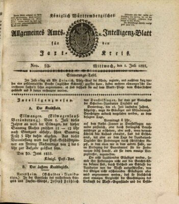 Allgemeines Amts- und Intelligenz-Blatt für den Jaxt-Kreis Mittwoch 1. Juli 1835