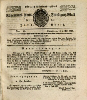 Allgemeines Amts- und Intelligenz-Blatt für den Jaxt-Kreis Samstag 4. Juli 1835