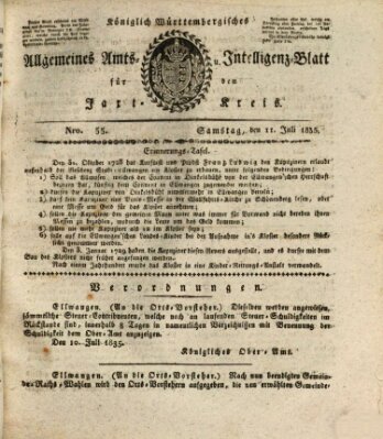Allgemeines Amts- und Intelligenz-Blatt für den Jaxt-Kreis Samstag 11. Juli 1835