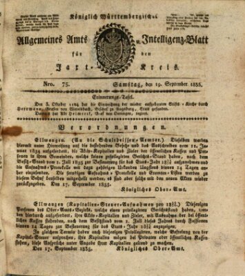 Allgemeines Amts- und Intelligenz-Blatt für den Jaxt-Kreis Samstag 19. September 1835