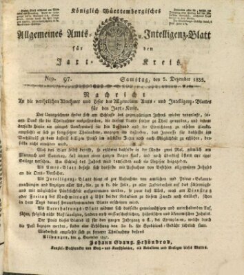 Allgemeines Amts- und Intelligenz-Blatt für den Jaxt-Kreis Samstag 5. Dezember 1835