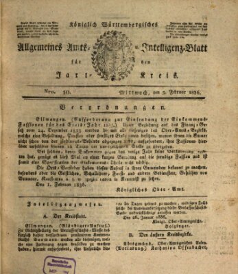 Allgemeines Amts- und Intelligenz-Blatt für den Jaxt-Kreis Mittwoch 3. Februar 1836