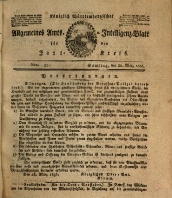 Allgemeines Amts- und Intelligenz-Blatt für den Jaxt-Kreis Samstag 26. März 1836