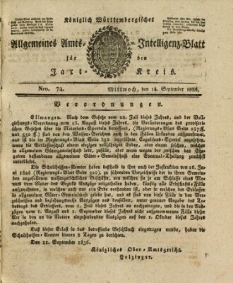 Allgemeines Amts- und Intelligenz-Blatt für den Jaxt-Kreis Mittwoch 14. September 1836