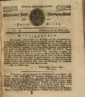 Allgemeines Amts- und Intelligenz-Blatt für den Jaxt-Kreis Samstag 29. Oktober 1836