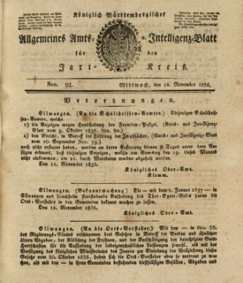Allgemeines Amts- und Intelligenz-Blatt für den Jaxt-Kreis Mittwoch 16. November 1836