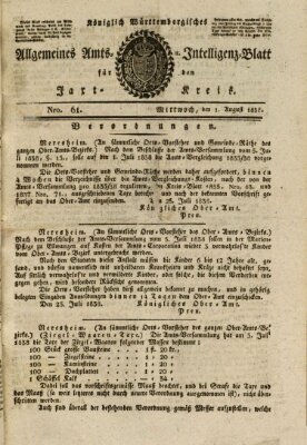 Allgemeines Amts- und Intelligenz-Blatt für den Jaxt-Kreis Mittwoch 1. August 1838