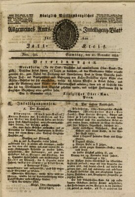 Allgemeines Amts- und Intelligenz-Blatt für den Jaxt-Kreis Samstag 10. November 1838