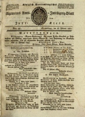 Allgemeines Amts- und Intelligenz-Blatt für den Jaxt-Kreis Samstag 23. Februar 1839