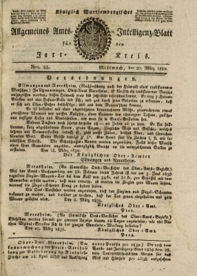 Allgemeines Amts- und Intelligenz-Blatt für den Jaxt-Kreis Mittwoch 20. März 1839