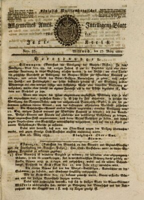 Allgemeines Amts- und Intelligenz-Blatt für den Jaxt-Kreis Mittwoch 27. März 1839