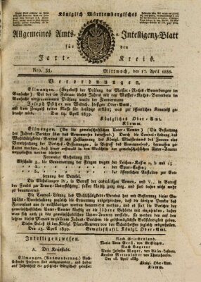 Allgemeines Amts- und Intelligenz-Blatt für den Jaxt-Kreis Mittwoch 17. April 1839