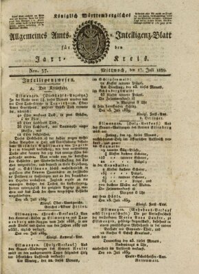 Allgemeines Amts- und Intelligenz-Blatt für den Jaxt-Kreis Mittwoch 17. Juli 1839