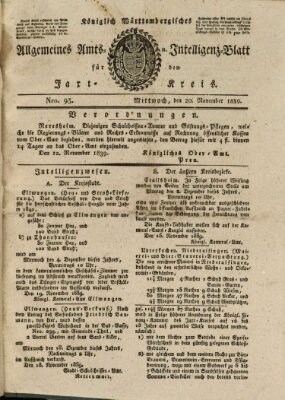 Allgemeines Amts- und Intelligenz-Blatt für den Jaxt-Kreis Mittwoch 20. November 1839