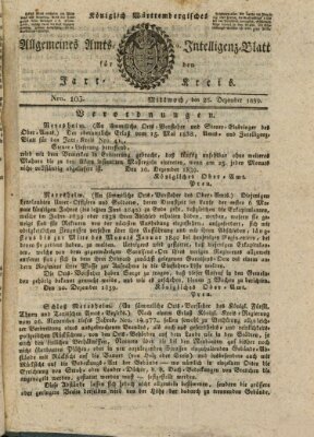 Allgemeines Amts- und Intelligenz-Blatt für den Jaxt-Kreis Mittwoch 25. Dezember 1839