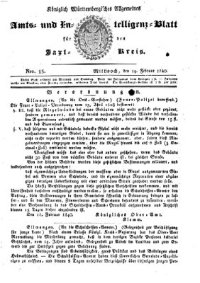 Allgemeines Amts- und Intelligenz-Blatt für den Jaxt-Kreis Mittwoch 19. Februar 1840