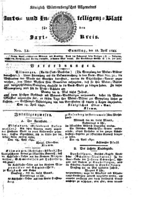 Allgemeines Amts- und Intelligenz-Blatt für den Jaxt-Kreis Samstag 18. April 1840