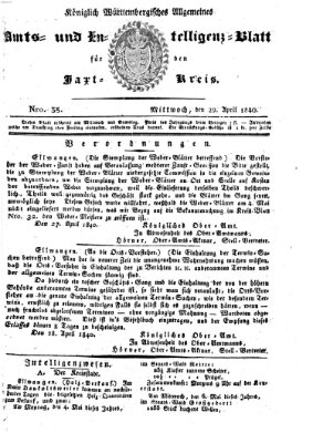 Allgemeines Amts- und Intelligenz-Blatt für den Jaxt-Kreis Mittwoch 29. April 1840