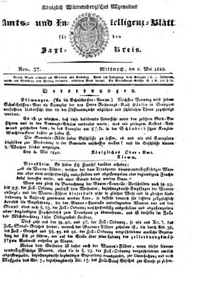 Allgemeines Amts- und Intelligenz-Blatt für den Jaxt-Kreis Mittwoch 6. Mai 1840