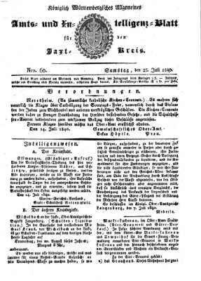 Allgemeines Amts- und Intelligenz-Blatt für den Jaxt-Kreis Samstag 25. Juli 1840