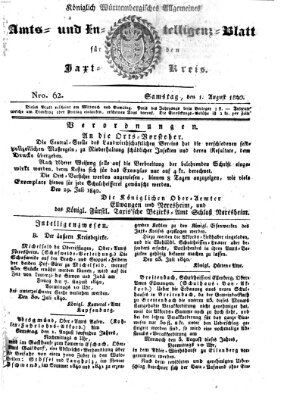 Allgemeines Amts- und Intelligenz-Blatt für den Jaxt-Kreis Samstag 1. August 1840