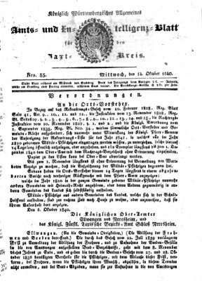 Allgemeines Amts- und Intelligenz-Blatt für den Jaxt-Kreis Mittwoch 14. Oktober 1840