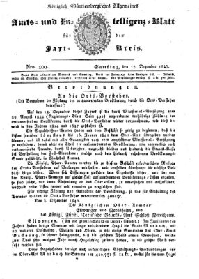 Allgemeines Amts- und Intelligenz-Blatt für den Jaxt-Kreis Samstag 12. Dezember 1840