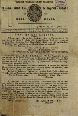 Allgemeines Amts- und Intelligenz-Blatt für den Jaxt-Kreis Samstag 2. Januar 1841