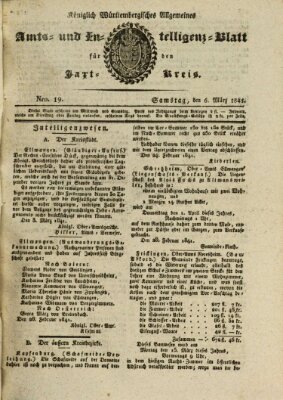 Allgemeines Amts- und Intelligenz-Blatt für den Jaxt-Kreis Samstag 6. März 1841