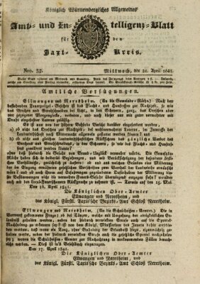 Allgemeines Amts- und Intelligenz-Blatt für den Jaxt-Kreis Mittwoch 21. April 1841